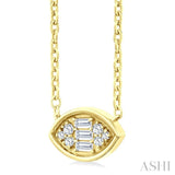 1/6 Ctw Petite Bezel Set East-West Marquise Shape Fusion Baguette and Round Cut Diamond Fashion Pendant With Chain in 10K Yellow Gold