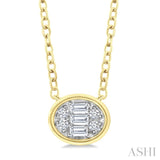 1/6 Ctw Petite Bezel Set East-West Oval Shape Fusion Baguette and Round Cut Diamond Fashion Pendant With Chain in 10K Yellow Gold