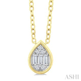 1/6 Ctw Petite Bezel Set Pear Shape Fusion Baguette and Round Cut Diamond Fashion Pendant With Chain in 10K Yellow Gold