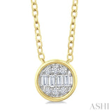 1/6 Ctw Petite Bezel Set Round Shape Fusion Baguette and Round Cut Diamond Fashion Pendant With Chain in 10K Yellow Gold