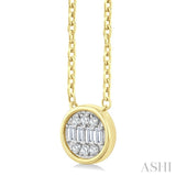 1/6 Ctw Petite Bezel Set Round Shape Fusion Baguette and Round Cut Diamond Fashion Pendant With Chain in 10K Yellow Gold