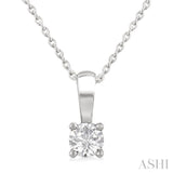 1/4 ctw Prong Set Round Cut Diamond Solitaire Pendant With Chain in 14K White Gold