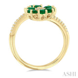 4X3 MM Pear Cut Floral Blossom Emerald and 1/10 ctw Round Cut Diamond Open Precious Ring in 14K Yellow Gold