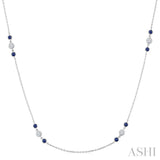 2.25 MM Sapphire and 1/2 Ctw Round Cut Diamond Precious Station Necklace in 14K White Gold