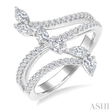 3/4 Ctw Three-Way Split Shank Mixed Diamond Cut Fashion Ring in 14K White Gold