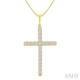 1/2 Ctw Round Cut Diamond Prong Set 1-Inch Plate Cross Pendant With Chain in 14K Yellow Gold