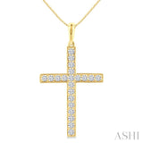 1/2 Ctw Round Cut Diamond Pave Set 1-Inch Plate Cross Pendant With Chain in 14K Yellow Gold