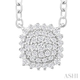 1/6 ctw Petite Cushion Shape Round Cut Diamond Cluster Fashion Pendant With Chain in 10K White Gold
