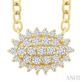 1/6 Ctw Petite East-West Set Oval Shape Round Cut Diamond Cluster Fashion Pendant With Chain in 10K Yellow Gold