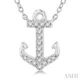 1/10 ctw Anchor Round Cut Diamond Petite Fashion Pendant With Chain in 14K White Gold