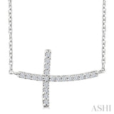 1/10 Ctw Petite Sideways Cross Round Cut Diamond Fashion Pendant With Chain in 10K White Gold