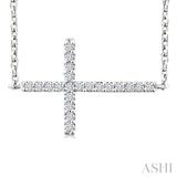 1/10 Ctw Petite Sideways Cross Round Cut Diamond Fashion Pendant With Chain in 10K White Gold