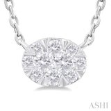 1/10 Ctw Lovebright Petite East-West Set Oval Shape Round Cut Diamond Fashion Pendant With Chain in 10K White Gold