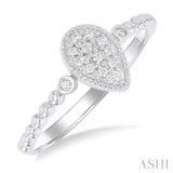 1/8 ctw Petite Bead Shank Pear Shape Center Round Cut Diamond Fashion Ring in 10K White Gold