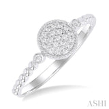 1/8 ctw Petite Bead Shank Circular Center Round Cut Diamond Fashion Ring in 10K White Gold