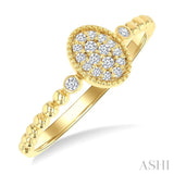1/8 Ctw Petite Bead Shank Oval Center Round Cut Bead Bijoux Diamond Fashion Ring in 10K Yellow Gold