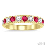2.9 MM Ruby and 1/2 Ctw Round Cut Diamond Precious Wedding Band in 14K Yellow Gold