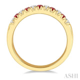 2 MM Ruby and 1/5 Ctw Round Cut Diamond Precious Wedding Band in 14K Yellow Gold