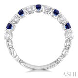 2.85 MM Sapphire and 1/2 ctw Round Cut Diamond Precious Wedding Band in 14K White Gold