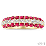 2.4 MM Center Border Round Shape Ruby and 1/2 Ctw Round Cut Diamond Precious Band in 14K Yellow Gold