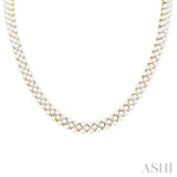 3 MM Round Shape Cultured Pearl and 2 1/5 ctw Triple Row Round Cut Diamond Fashion Necklace in 14K Yellow Gold