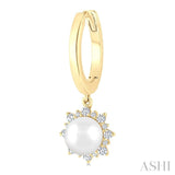 5.5 MM Round Shape Cultured Pearls and 1/5 Ctw Petite Round Cut Diamond Fashion Huggies in 10K Yellow Gold