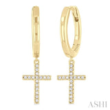 1/10 ctw Petite Cross Round Cut Diamond Fashion Huggies in 10K Yellow Gold