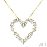 1 Ctw Heart Shape Mixed Diamond Cut Fashion Pendant With Chain in 14K Yellow Gold
