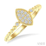 1/8 Ctw Petite Bead Shank Marquise Shape Center Round Cut Bead Bijoux Diamond Fashion Ring in 10K Yellow Gold