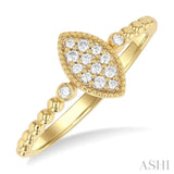 1/8 ctw Petite Bead Shank Marquise Shape Center Round Cut Diamond Fashion Ring in 10K Yellow Gold