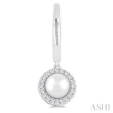 5.5 MM Round Shape Cultured Pearl and 1/8 ctw Petite Round Cut Diamond Halo Fashion Huggies in 10K White Gold