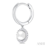 5.5 MM Round Shape Cultured Pearl and 1/8 ctw Petite Round Cut Diamond Halo Fashion Huggies in 10K White Gold