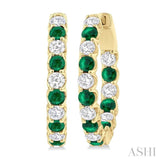 2.5 MM Emerald and 1.00 ctw Round Cut Inside-Out Diamond Precious Hoop Earrings in 14K Yellow Gold