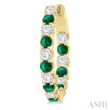 2.5 MM Emerald and 1.00 ctw Round Cut Inside-Out Diamond Precious Hoop Earrings in 14K Yellow Gold