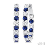 2.5 MM Sapphire and 1.00 ctw Round Cut Inside-Out Diamond Precious Hoop Earrings in 14K White Gold