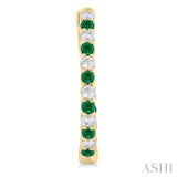 1.8 MM Emerald and 1/2 ctw Round Cut Inside-Out Diamond Precious Hoop Earrings in 14K Yellow Gold