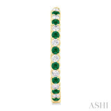 2.1 MM Round Emerald and 1.00 ctw Round Cut Diamond Inside & Outside Alternating Precious Hoop Earrings in 14K Yellow Gold