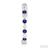 2 MM Round Cut Sapphire and 1/2 ctw Round Cut Diamond Precious Inside-Out Alternating Hoop Earrings in 14K White Gold