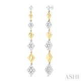 1/2 ctw Graduated Diamond Shape Round Cut Diamond Fashion Long Earring in 14K Yellow and White Gold