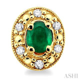 4x3 MM Oval Shaped Emerald and 1/10 ctw Single Cut Diamond Earrings in 10K Yellow Gold