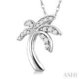 1/10 Ctw Palm Tree Single Cut Diamond Pendant in 10K White Gold with Chain