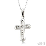 1/10 Ctw Round Cut Diamond Cross Pendant in 14K White Gold with Chain