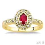 5x3 MM oval cut Ruby and 1/10 ctw Single Cut Diamond Ring in 10K Yellow Gold.