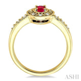 5x3 MM oval cut Ruby and 1/10 ctw Single Cut Diamond Ring in 10K Yellow Gold.