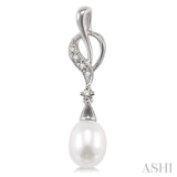 8x6 MM Drop Cut Cultured Pearls and 1/10 ctw Round Cut Diamond Drop Earrings in 10K White Gold