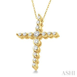 1/4 Ctw Round Cut Diamond Journey Cross Pendant in 14K Yellow Gold with Chain