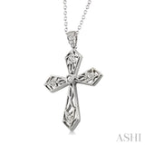 1/20 Ctw Round Cut Diamond Cross Pendant in Sterling Silver with Chain