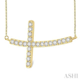 1/2 Ctw Round Cut Sideway Cross Pendant in 14K Yellow Gold with Chain