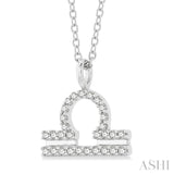1/8 ctw Libra Round Cut Diamond Zodiac Pendant With Chain in 10K White Gold