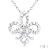 1/6 Ctw Petite Fleur De Lis Round Cut Diamond Fashion Pendant With Chain in 10K White Gold